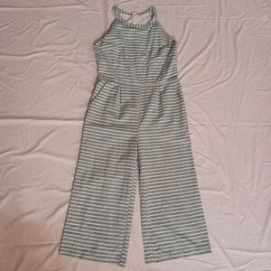 Alelly High Neck Sleeveless Jumpsuit Green and White Stripes Women's Size Large